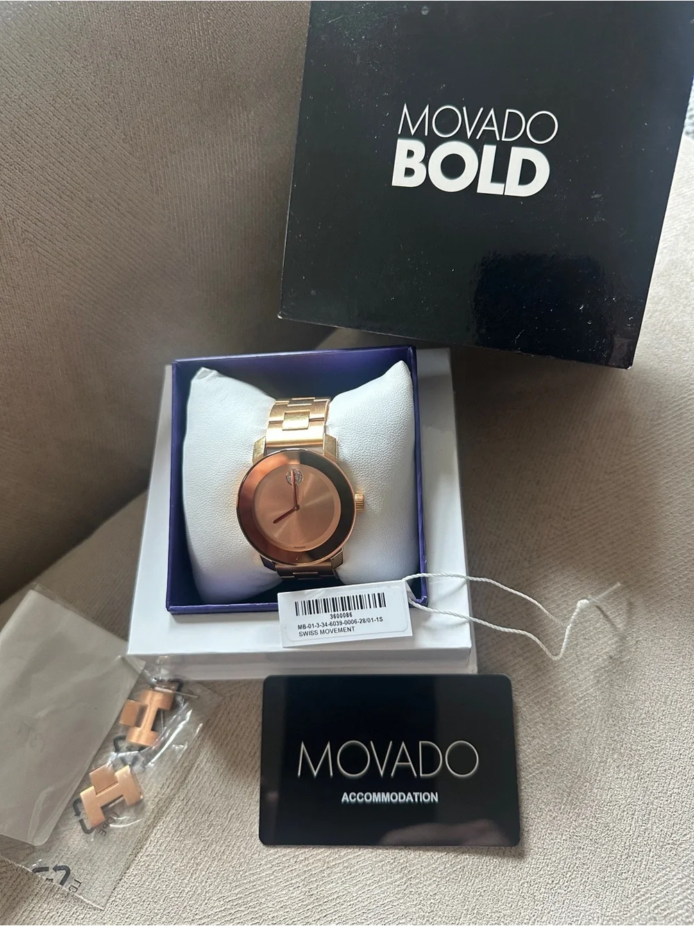 Movado Rose Gold-Tone Dial Steel Strap Watch